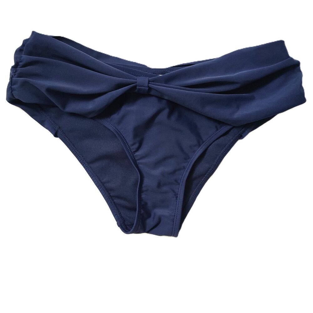 Shekini Women's S Navy Blue Ruched Crossover Bikini Bottoms Swim Suit Briefs